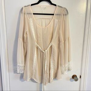 Blue Bird Sheer Peasant Top Long Sleeve Blouse size Medium